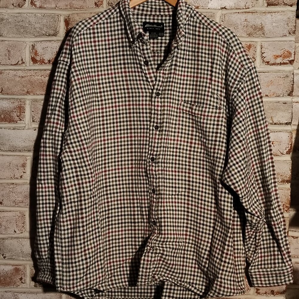 Vintage Eddie Bauer Plaid THICK White Houndstooth Button Down - XXXL